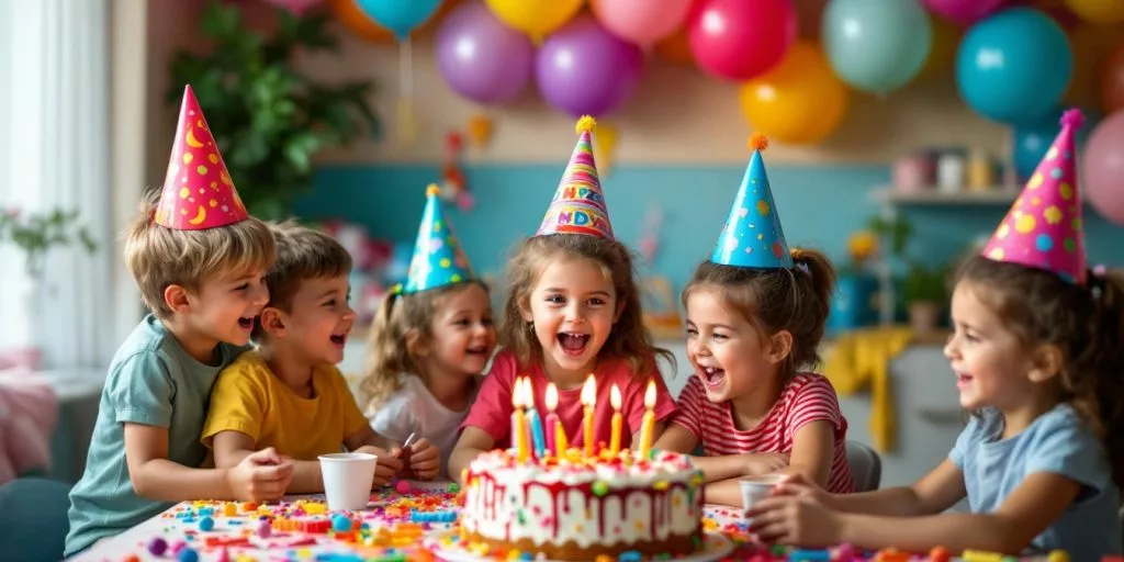 Enfants jouant à une fête d'anniversaire à domicile.