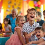 Enfants heureux jouant lors d'un mariage.