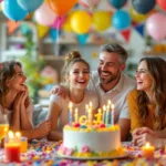 Célébration d'anniversaire joyeuse à domicile avec des ballons.