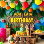 Anniversaire Koh Lanta avec décorations colorées et jeux