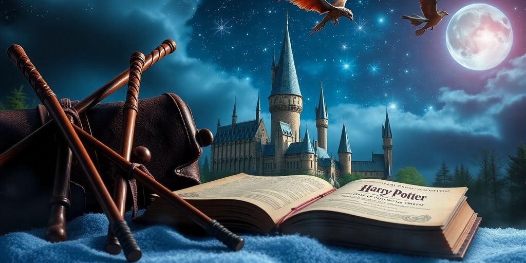 Scène magique de Harry Potter avec des éléments iconiques.