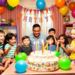 Enfants jouant à une fête d'anniversaire à domicile.