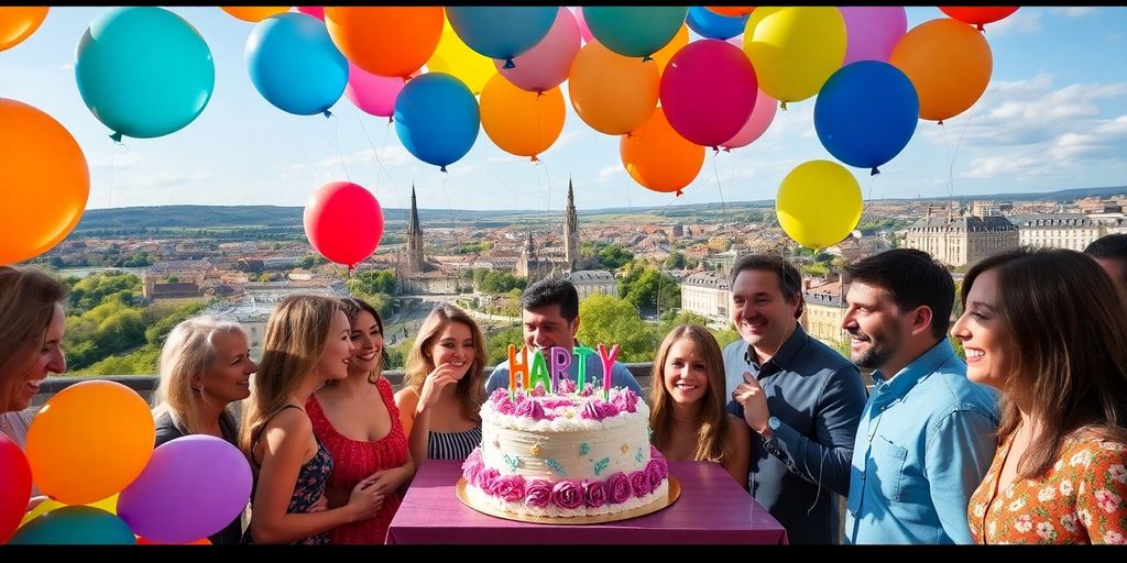 Fête d'anniversaire joyeuse à Bordeaux avec des ballons.