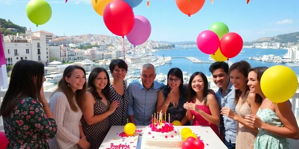 Fête d'anniversaire colorée à Marseille avec des invités.