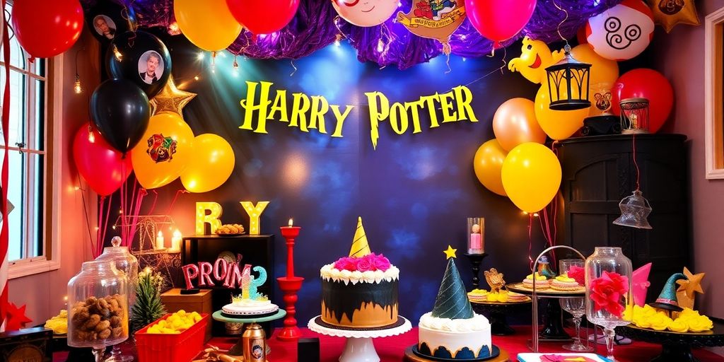 Décor inspiré d'Harry Potter pour un anniversaire d'enfant.