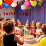 Enfants jouant à une fête d'anniversaire à Lyon.