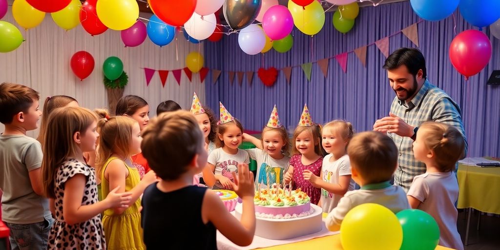 Enfants jouant à une fête d'anniversaire à Lyon.