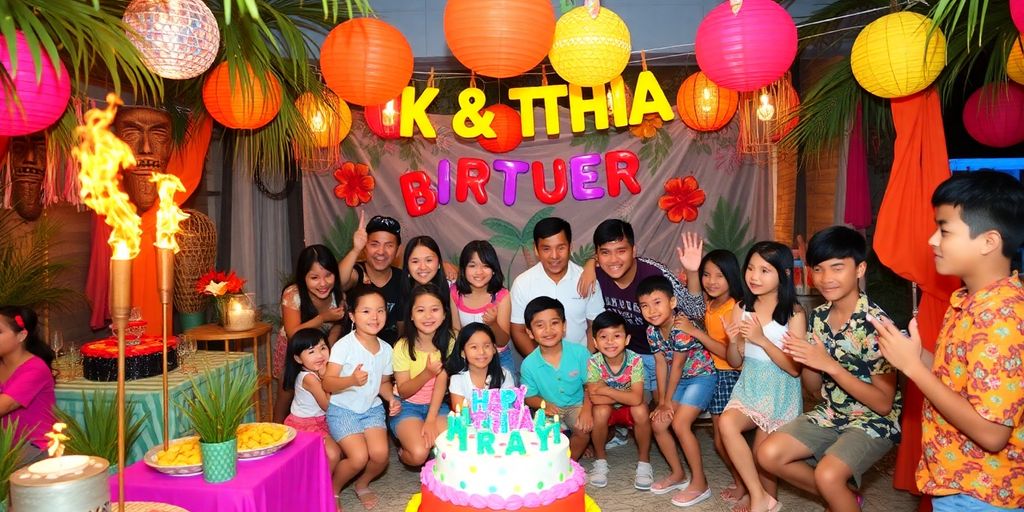 Fête d'anniversaire sur le thème de Koh Lanta.