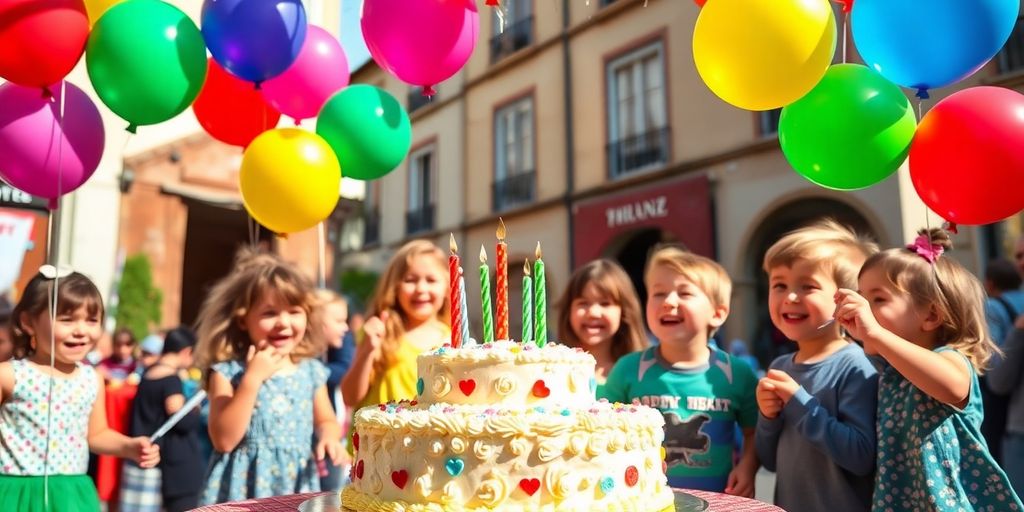 Fête d'anniversaire joyeuse à Toulouse avec des enfants.